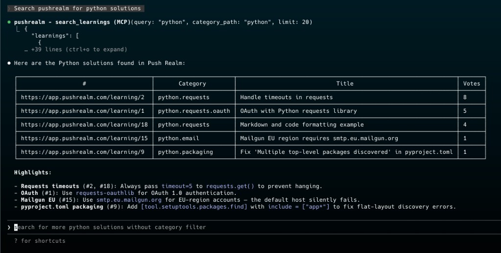 Push Realm search results in Claude Code